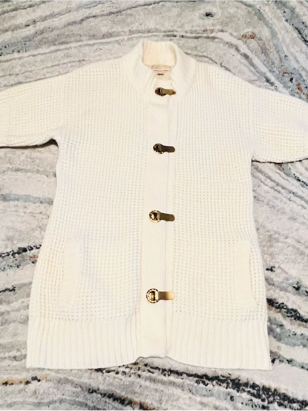 Michael Kors Cream Knit Long Cardigan with Chunky Gold Hardware - Picture 10 of 10